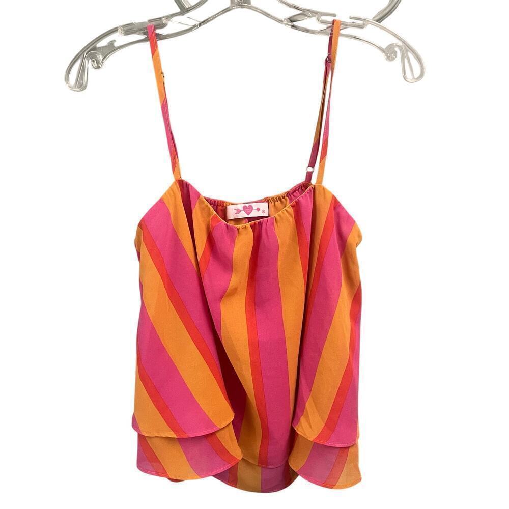 Buddy Love Size Medium Layered Tank Blouse Pink Orange Tan Lines Top
